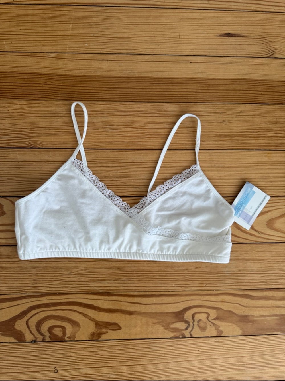BLUE CANOE New Organic Cotton Lace Trim Bralette Bra - White- Large - NWT - READ